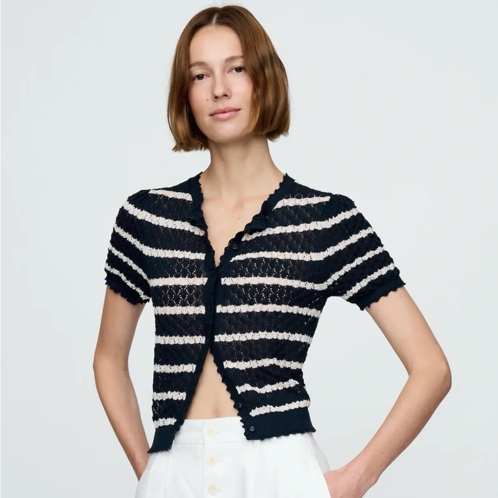 NWT GAP × DÔEN Linen-Blend Cardigan in Navy Blue, Medium - Picture 1 of 5